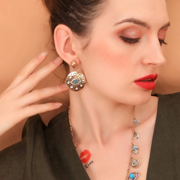 Evil Eye Crystal Vintage Drop & Dangle Earrings - Picture 3 of 8